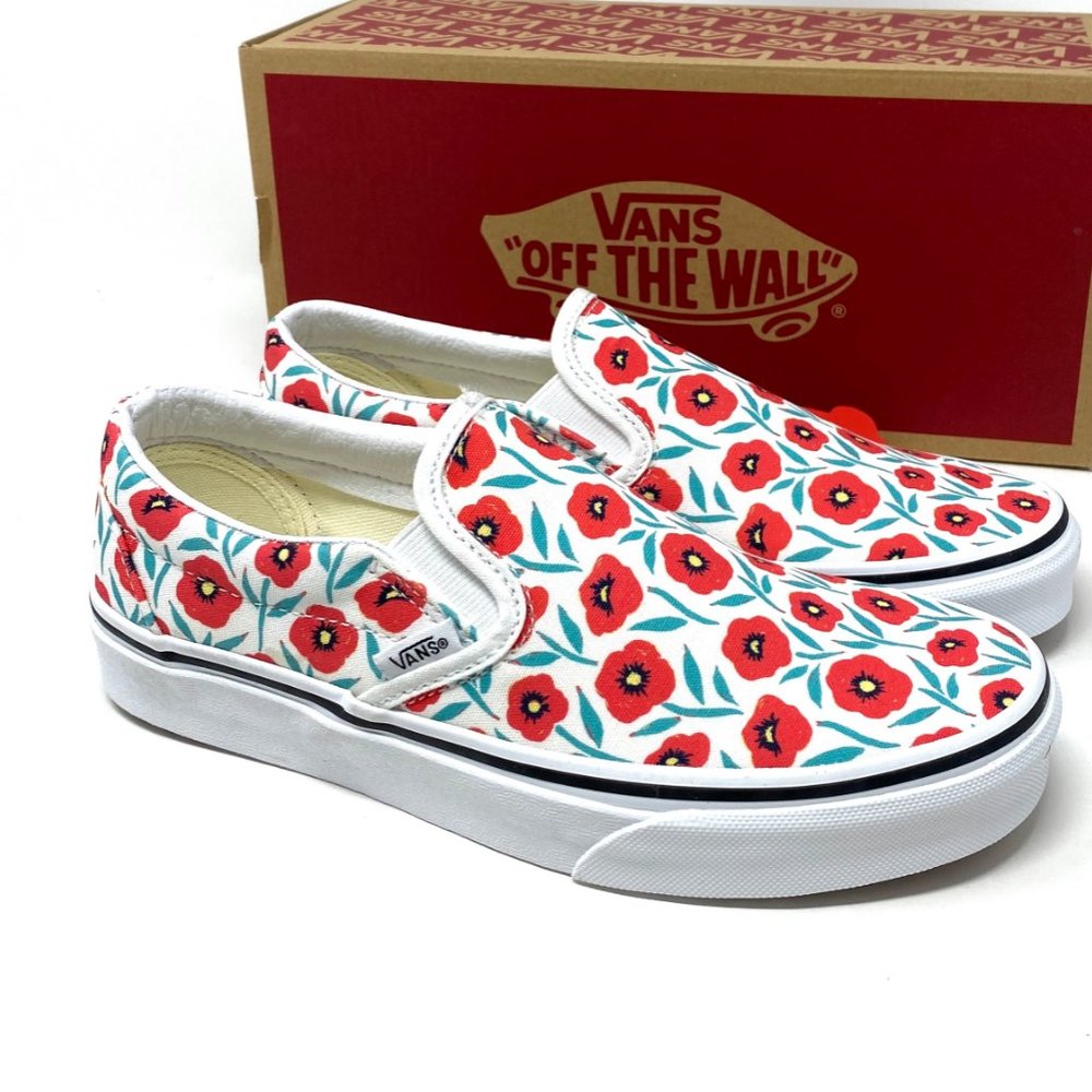 ๐ฟSale๐ฟ Vans Women's Crew Classic Slip-On Flowers Red White Low Top VN0A7VCF891 - Picture 6 of 11